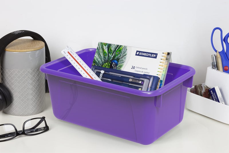 Storex Small Cubby Bins â€“ Plastic Storage Containers for Classroom, 12.2 x 7.8 x 5.1 inches, Purple, 5-Pack (62419U05C) - Image 3